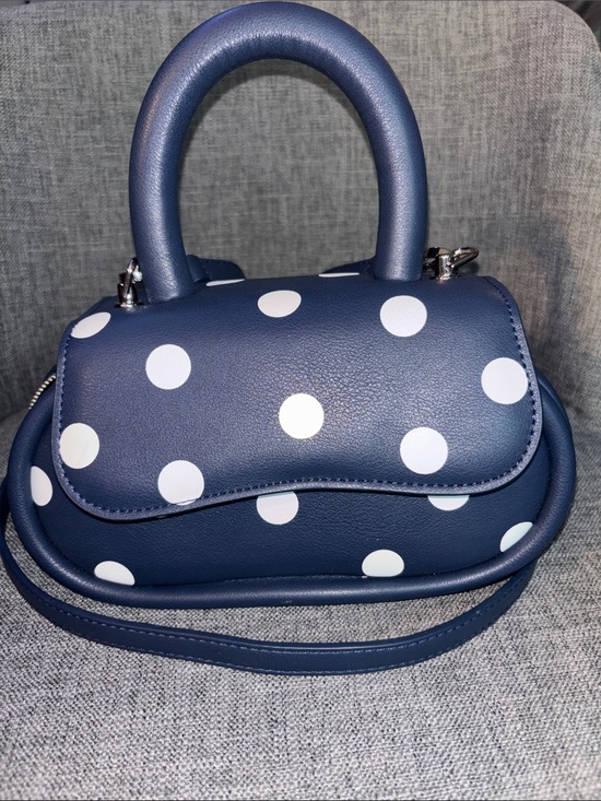 Melie Bianco Handbags - Melie Bianco Navy and White Polka Dot Mini Top-Handle Crossbody